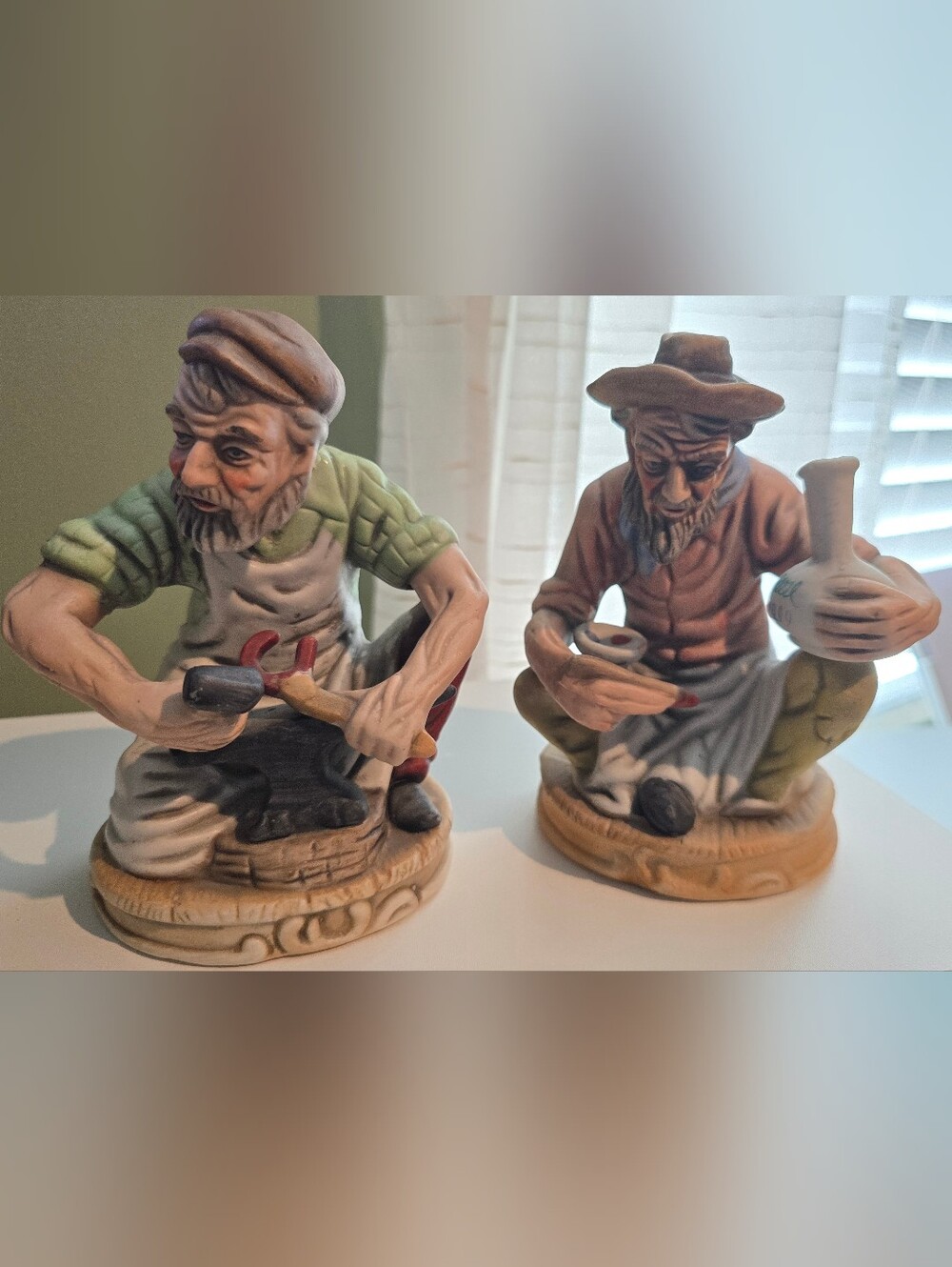 Hand-Painted Ceramic Artisan Figurine - Green and Tan